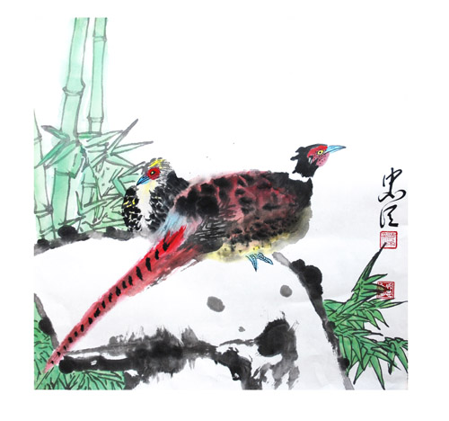 成忠臣以家鸡,山鸡为题材的花鸟画作品欣赏